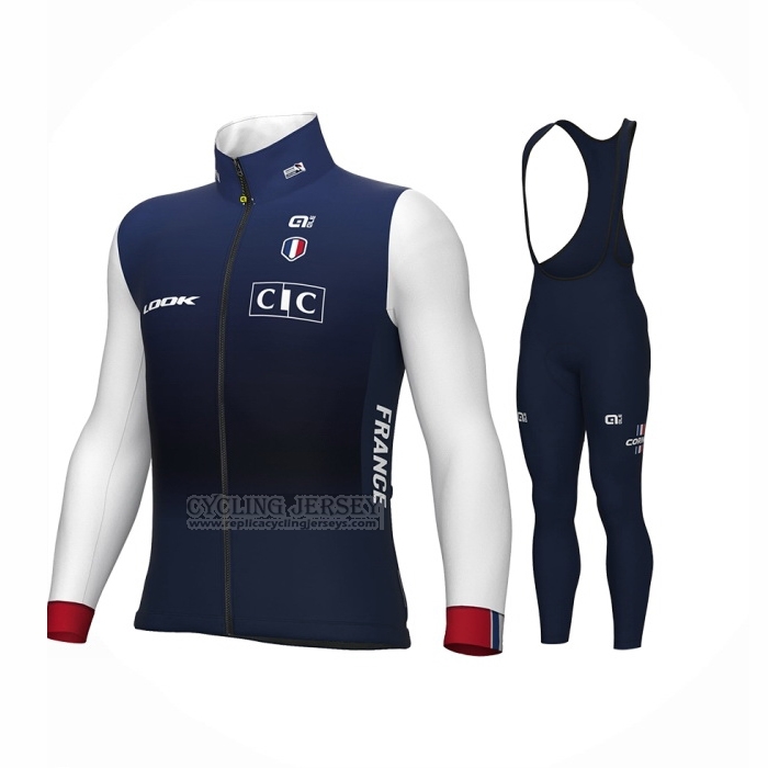 2023 Cycling Jersey France Blue White Long Sleeve and Bib Short